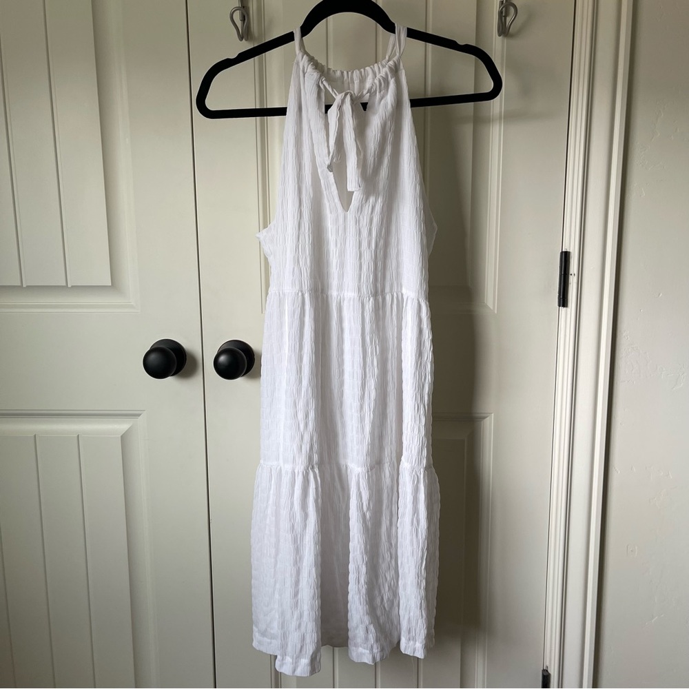 A New Day White Ruffled Tiered Halter Midi Dress